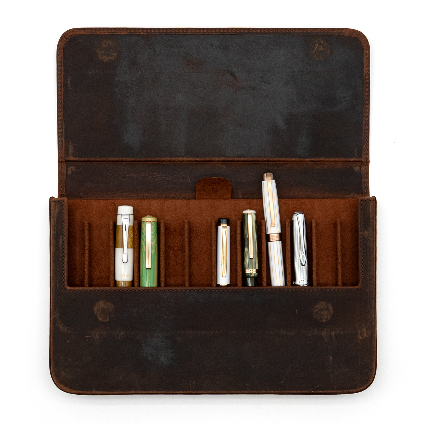 Galen Leather Co. Magnum Opus 12 Slot Hard Magnetic Pen Case- Crazy Horse Havana Brown