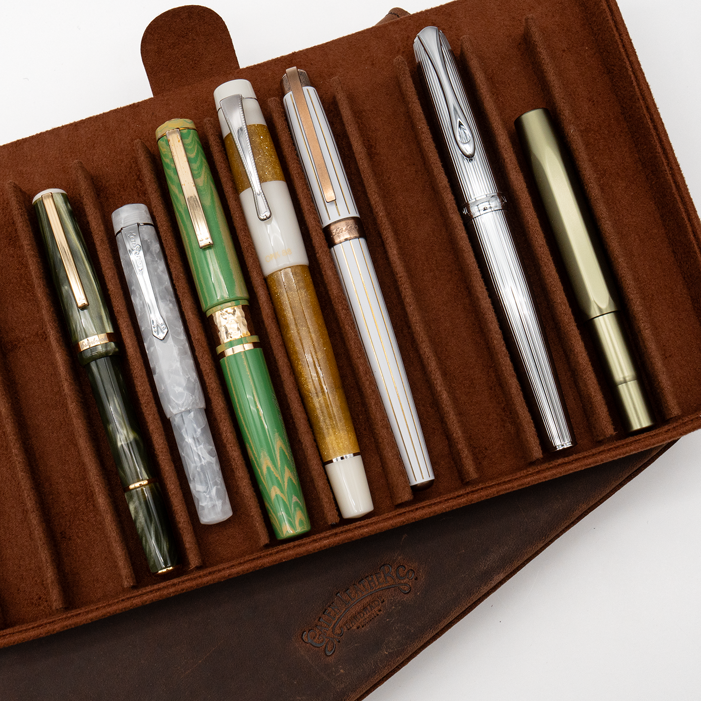 Galen Leather Co. Magnum Opus 12 Slot Hard Magnetic Pen Case- Crazy Horse Havana Brown