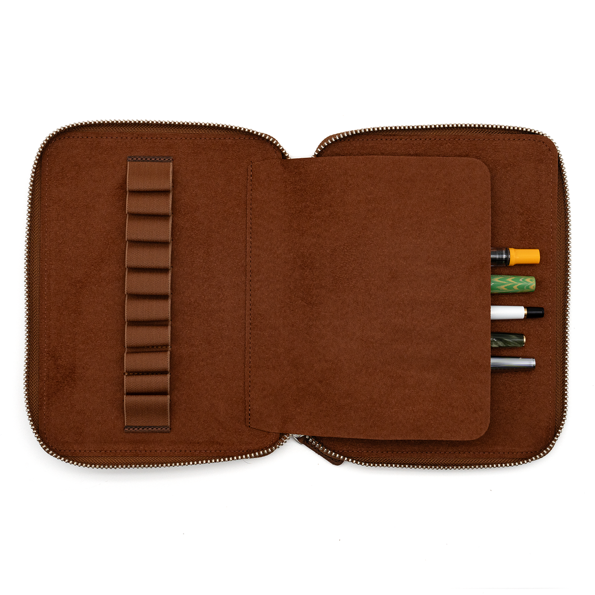 Galen Leather Co. Zippered A5 20 Slot Pen Case - Havana Brown