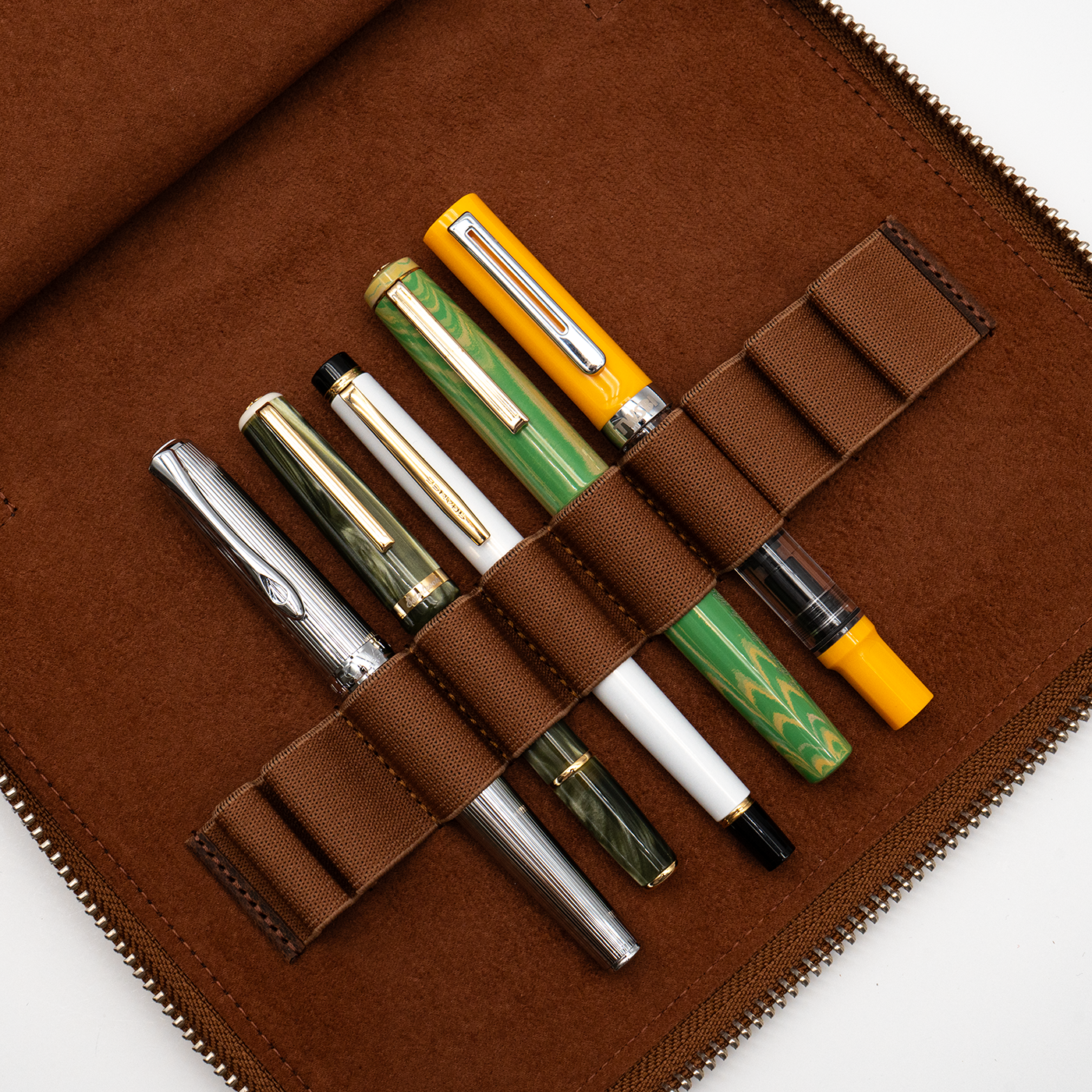 Galen Leather Co. Zippered A5 20 Slot Pen Case - Havana Brown