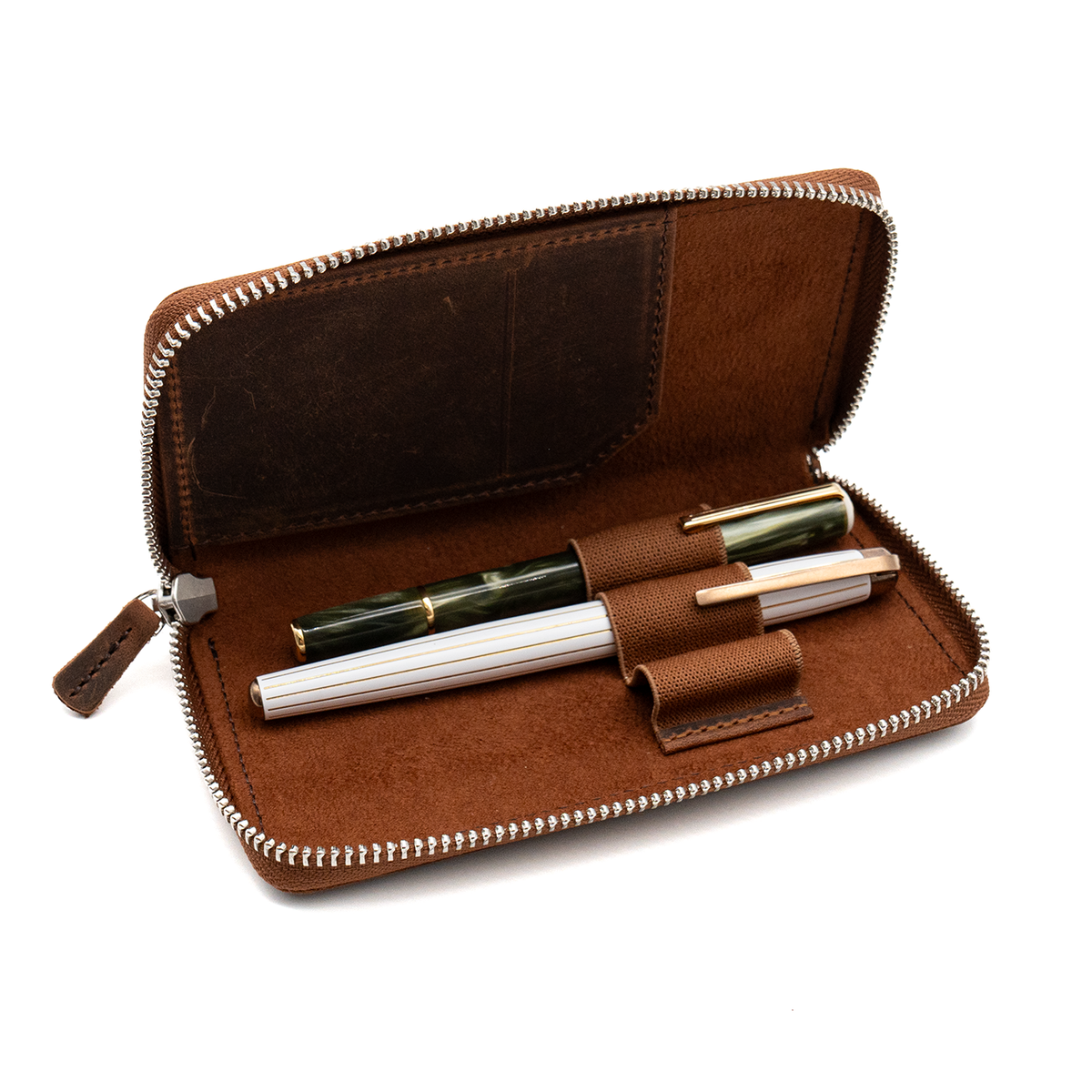 Galen Leather Co. Zippered 3 Slot Pen Case - Crazy Horse Havana Brown