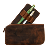 Galen Leather Co. Slip-N-Zip 4 Pen Pouch - Crazy Horse Havana Brown