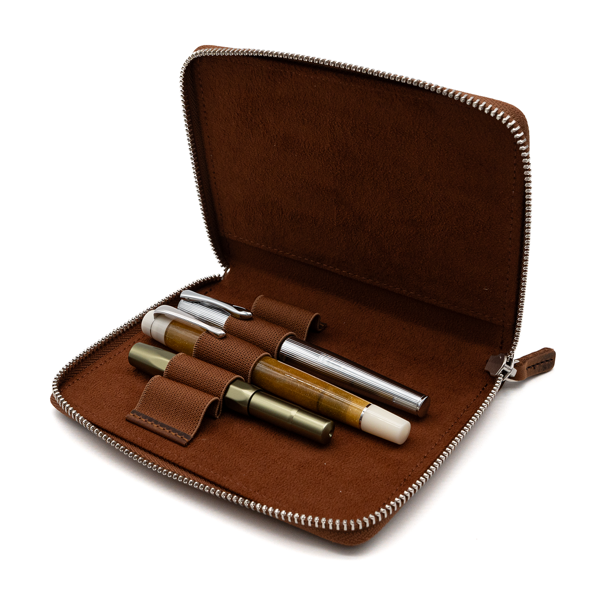 Galen Leather Co. Zippered 5 Slot Pen Case - Crazy Horse Havana Brown