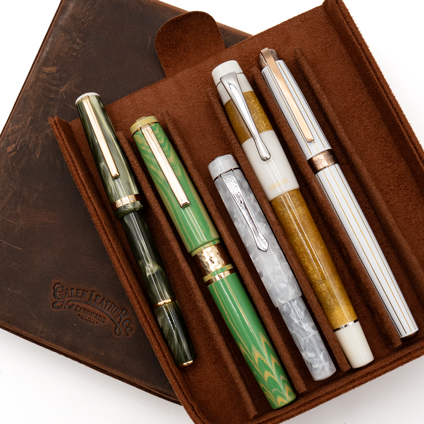 Galen Leather Co. Magnum Opus 6 Slot Hard Pen Case - Crazy Horse Havana Brown