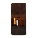 Galen Leather Co. Magnum Opus 6 Slot Hard Pen Case - Crazy Horse Havana Brown