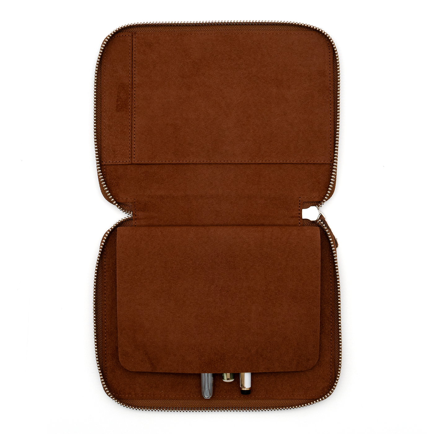Galen Leather Co. Zippered 10 Slot Pen Case with A5 Notebook Holder Havana Brown
