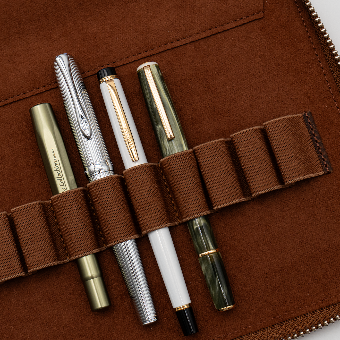 Galen Leather Co. Zippered 10 Slot Pen Case with A5 Notebook Holder Havana Brown
