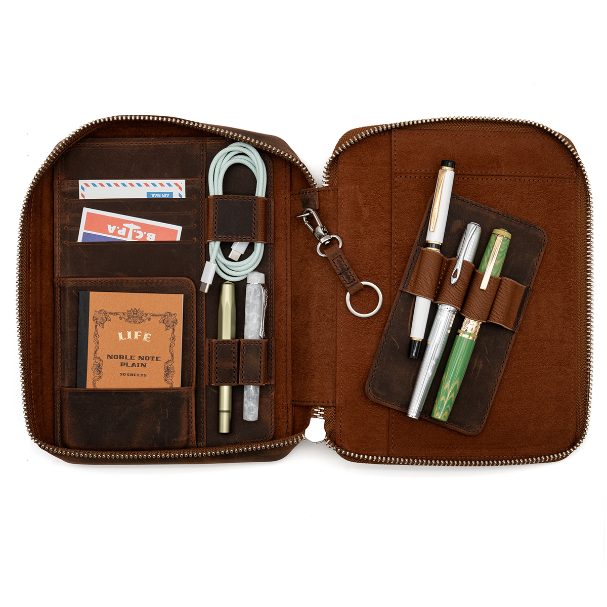 Galen Leather Co. Zippered A5 Wide Expansi Folio - Crazy Horse Havana Brown