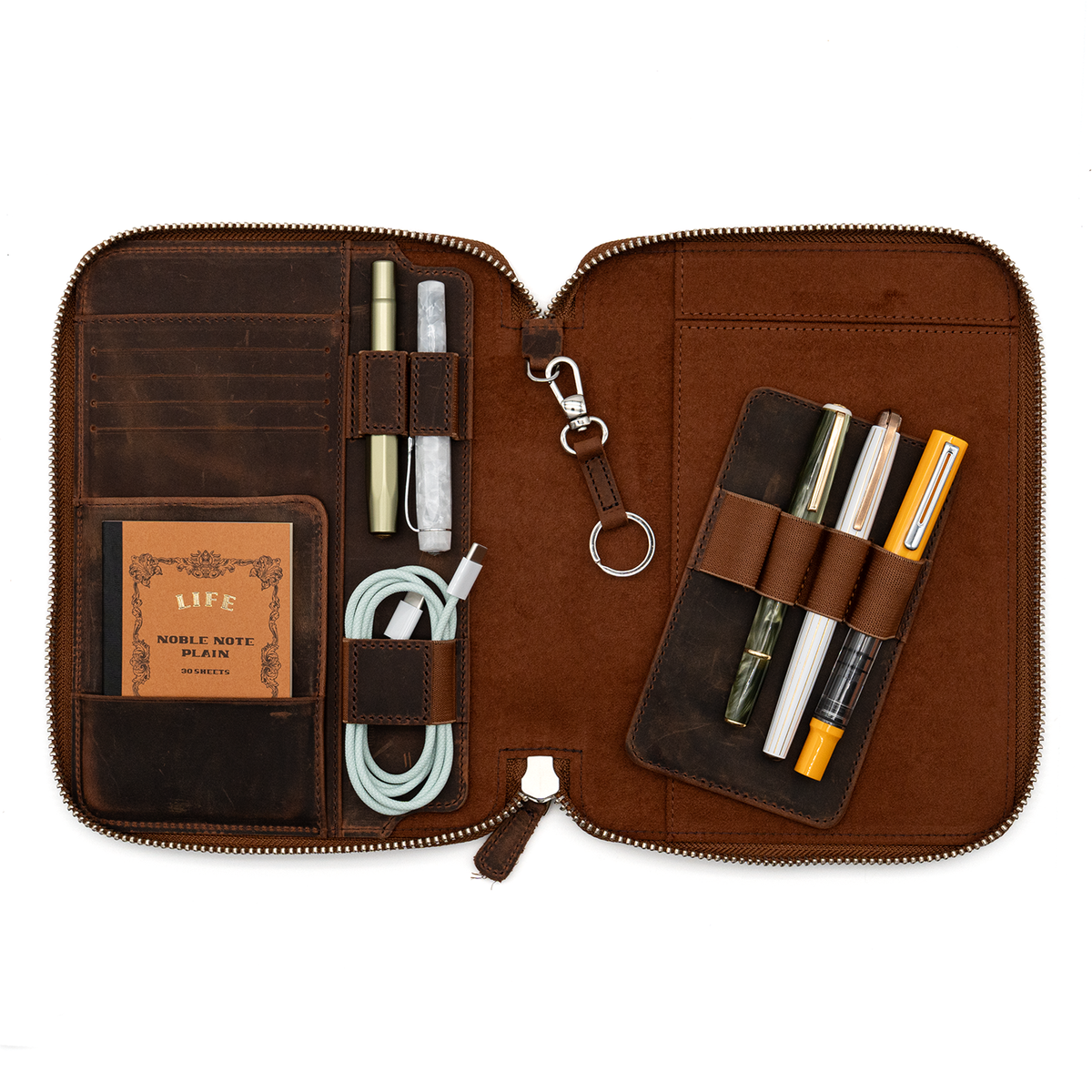 Galen Leather Co. Zippered A5 Notebook Folio - Havana Brown