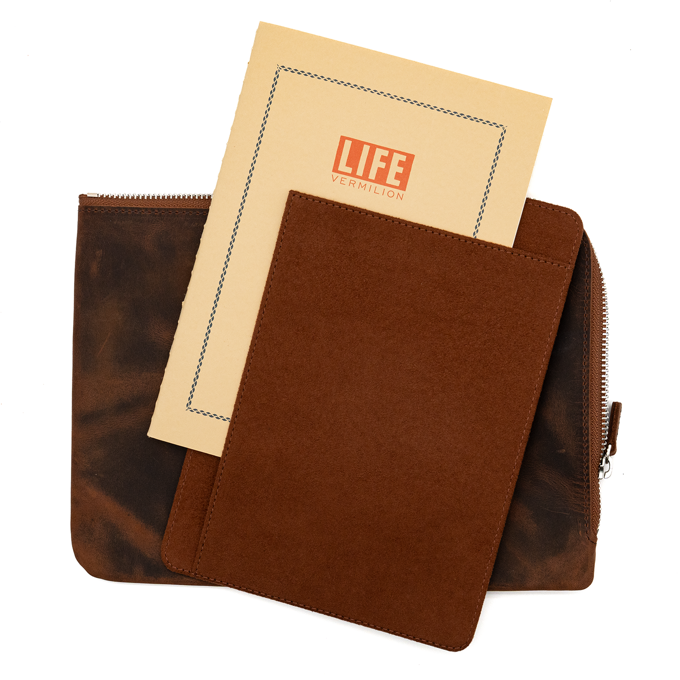 Galen Leather Zippered Writer's Bank Bag - Havana Brown