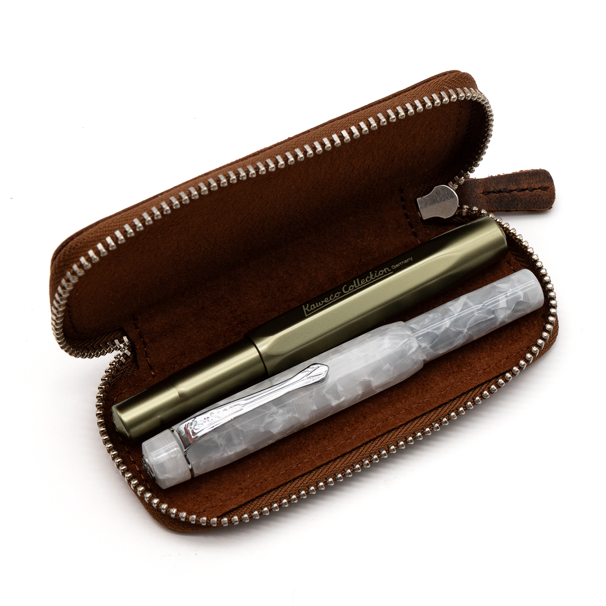 Galen Leather Co. Zippered Double Pen Case For Kaweco - Crazy Horse Havana Brown