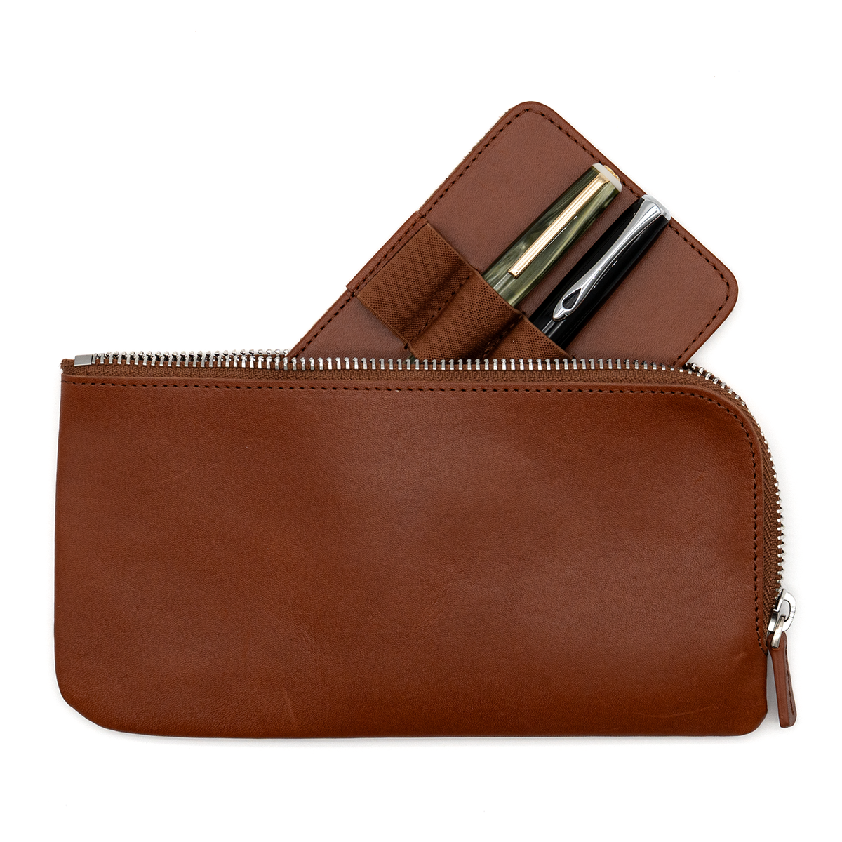 Galen Leather Co. Slip-N-Zip 4 Pen Pouch - Brown