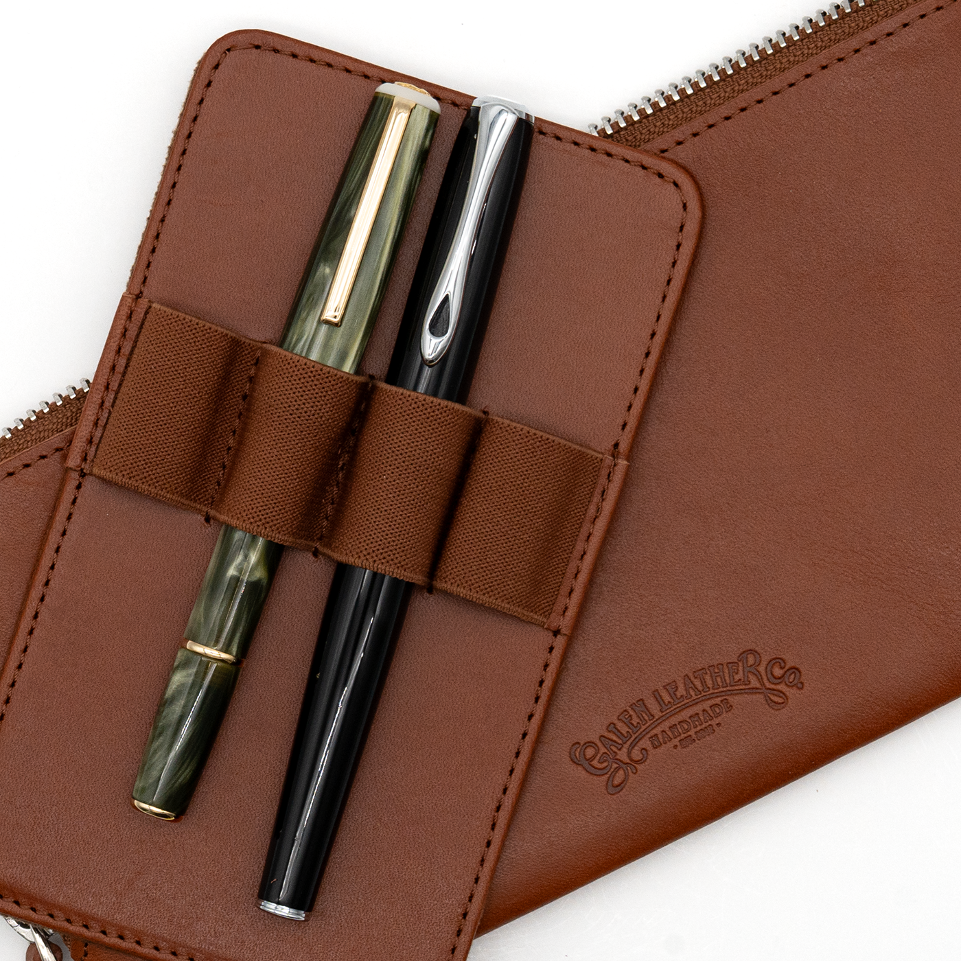 Galen Leather Co. Slip-N-Zip 4 Pen Pouch - Brown