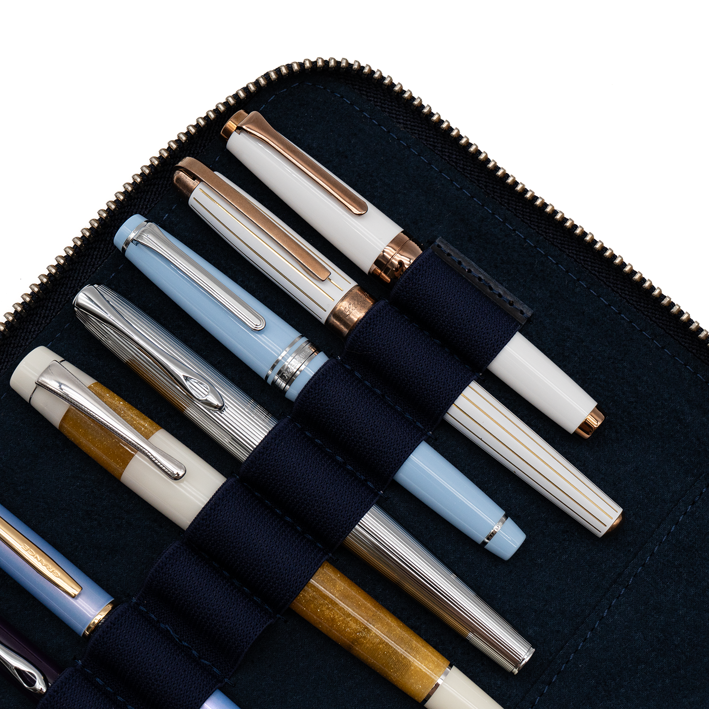 Galen Leather Co. Zippered 10 Slot Pen Case with A5 Notebook Holder - Crazy Horse Navy Blue