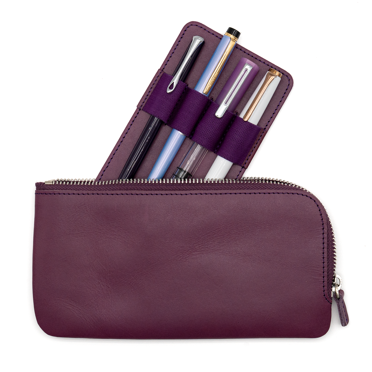 Galen Leather Co. Slip-N-Zip 4 Pen Pouch - Purple