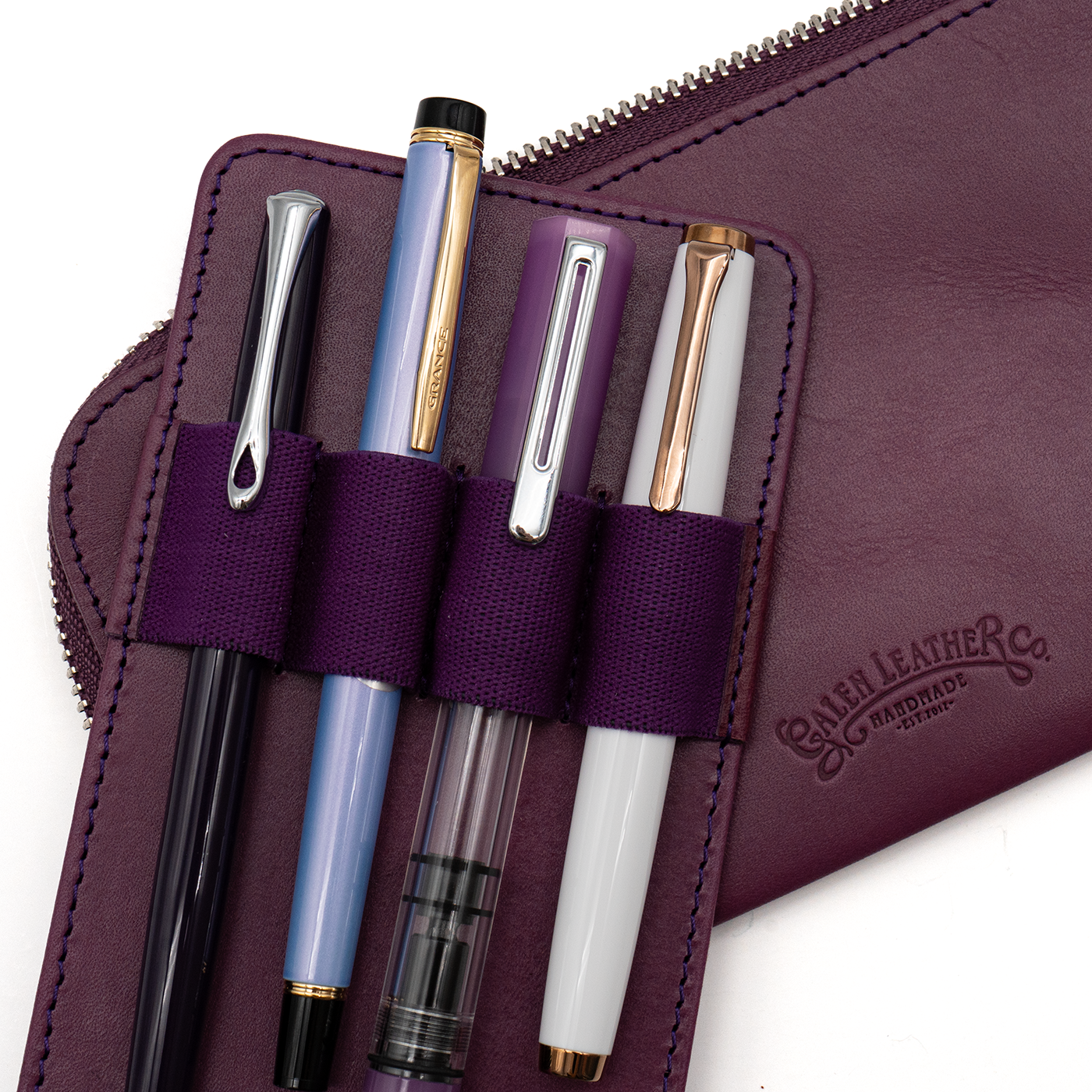 Galen Leather Co. Slip-N-Zip 4 Pen Pouch - Purple