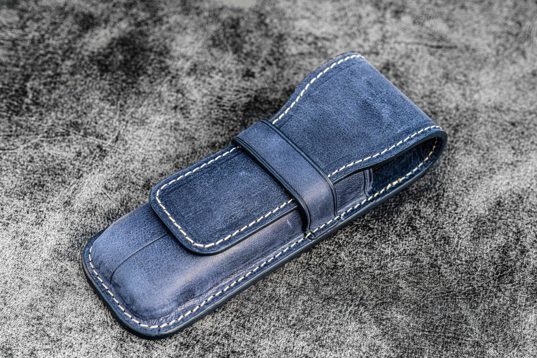 Galen Leather Co. Flap Pen Case for 2 Pens - Crazy Horse Navy Blue