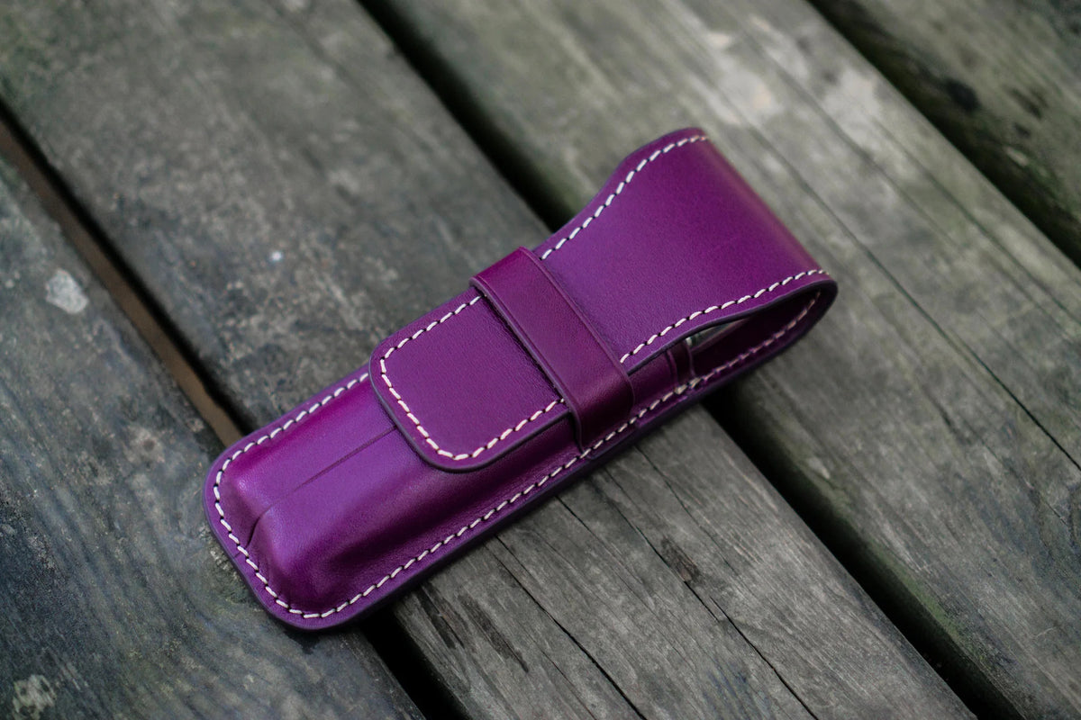 Galen Leather Co. Flap Pen Case for 2 Pens - Purple