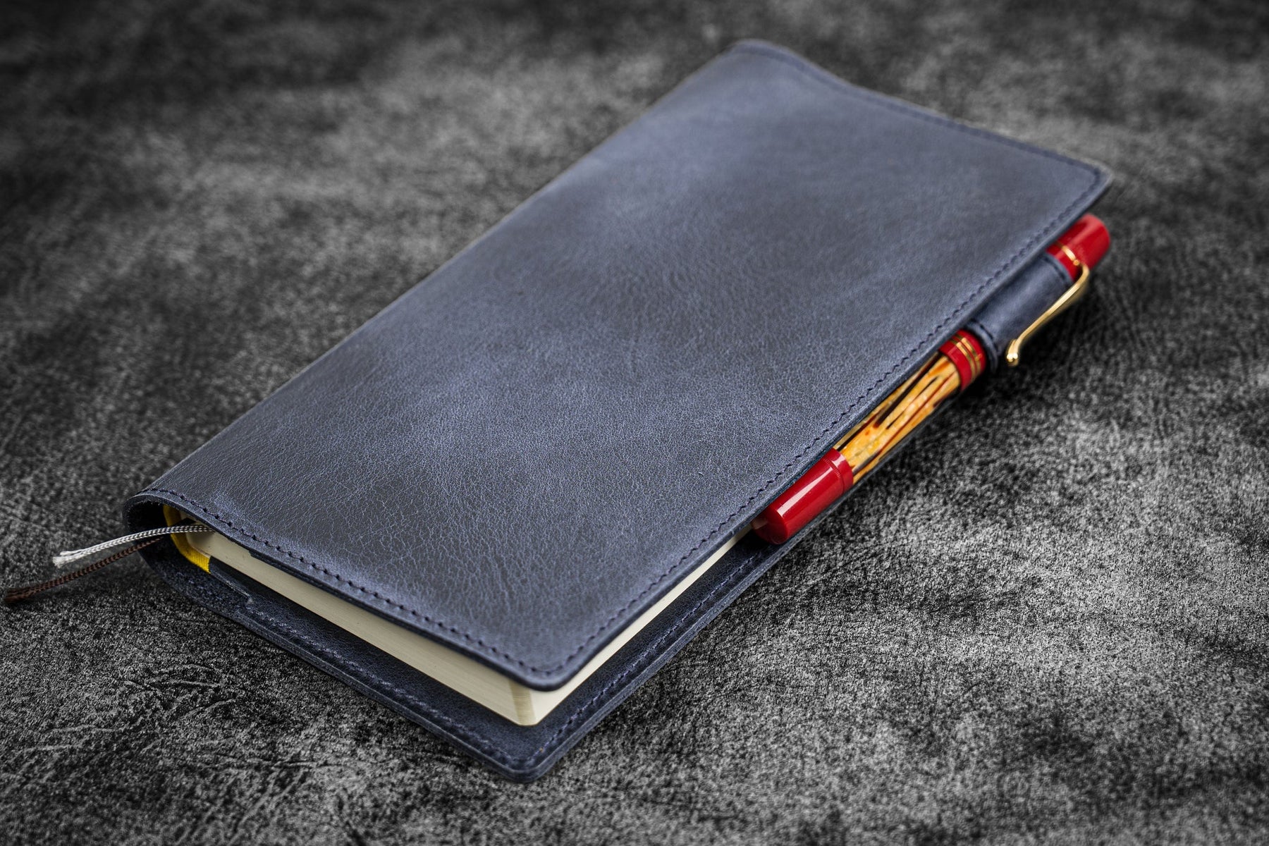 Galen Leather Slim Hobonichi Weeks Planner Cover - Crazy Horse Navy