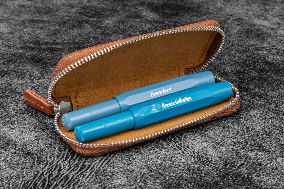 Galen Leather Co. Zippered Double Pen Case For Kaweco - Brown