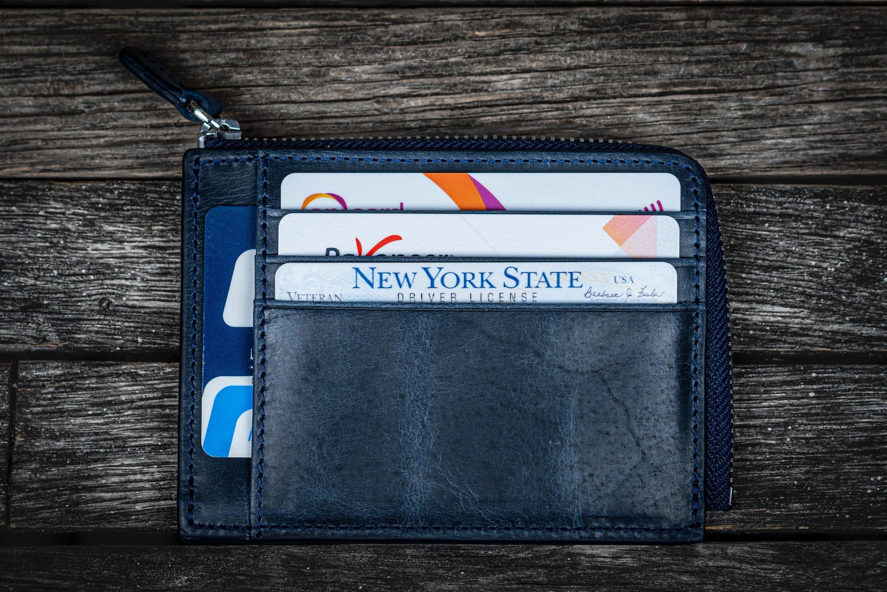 Galen Leather Co. Zippered Mega Mini Wallet - Crazy Horse Navy