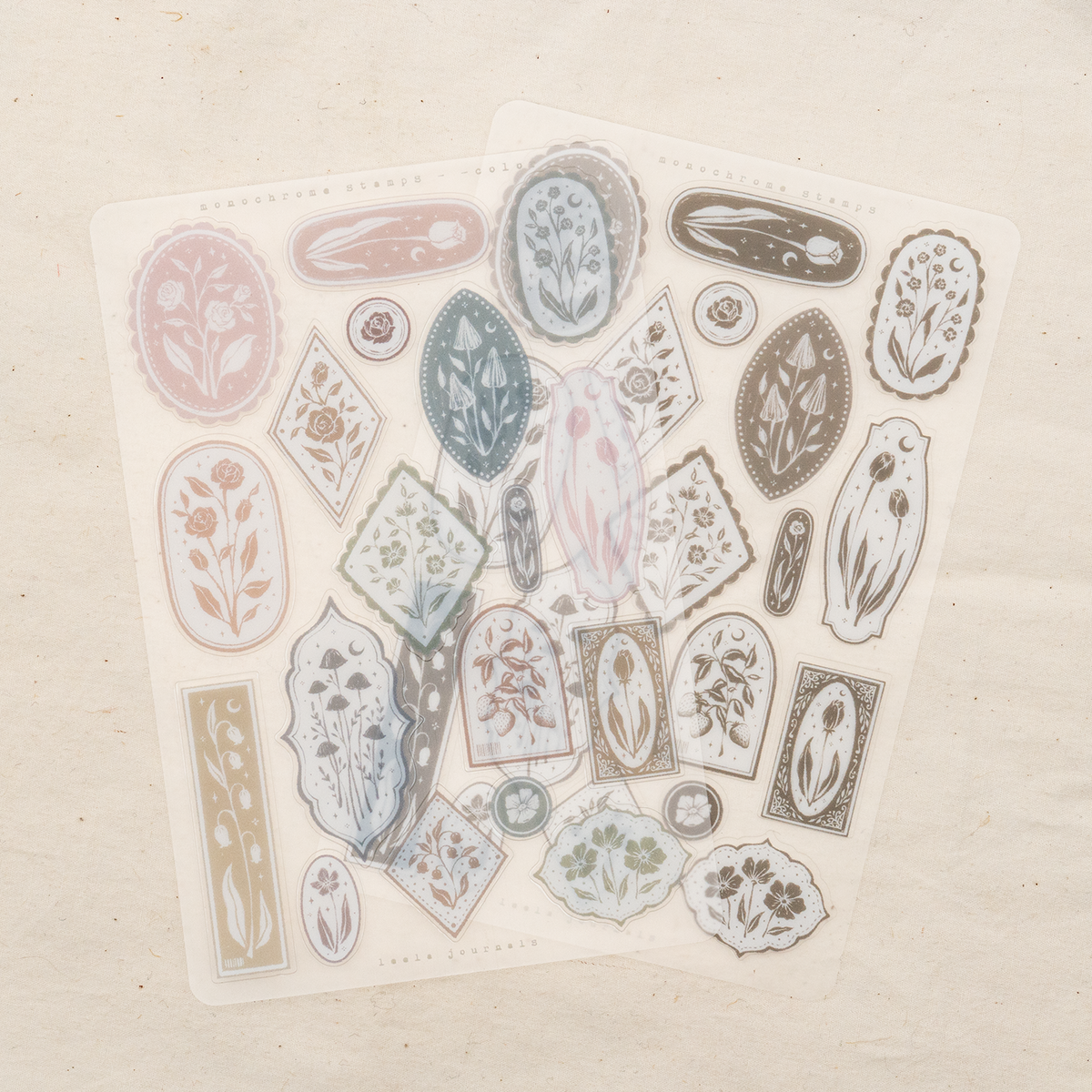 Leelajournal Monochrome Stamps Sticker Sheet Set