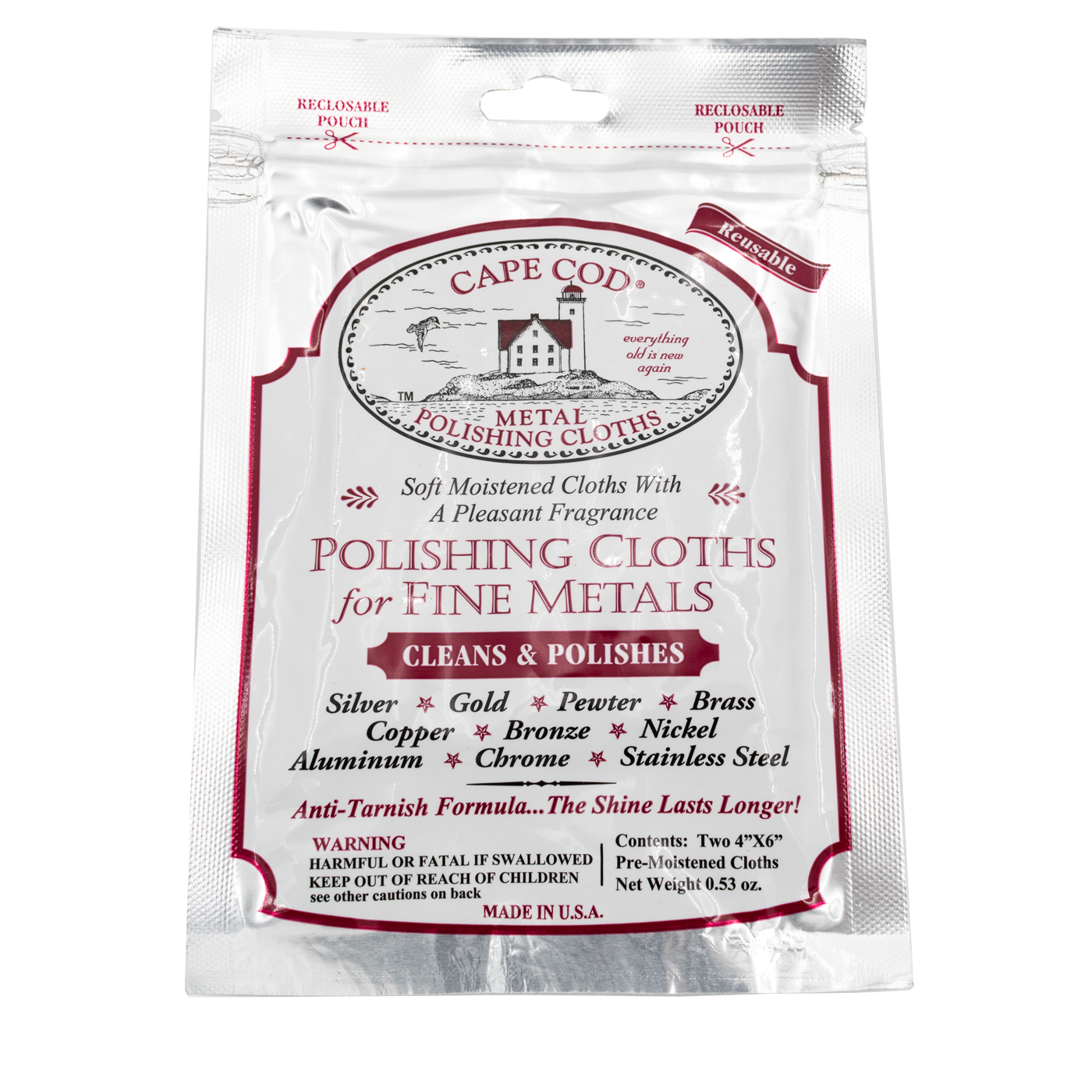 Cape Cod Polish Co Metal Polishing Cloths Foil Pouch 0.53oz