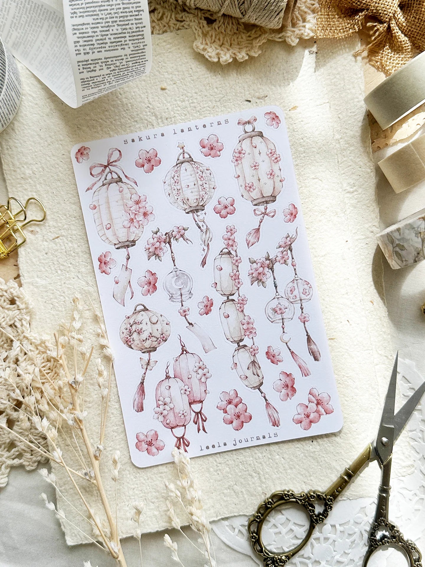 Leelajournals Pink Sakura Lanterns Sticker Sheet