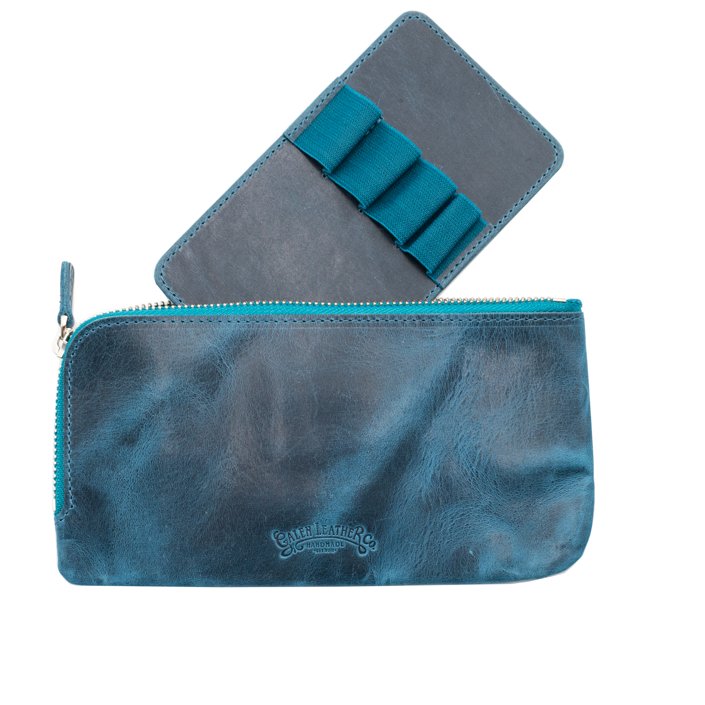 Galen Leather Co. Slip-N-Zip 4 Pen Pouch - Crazy Horse Ocean