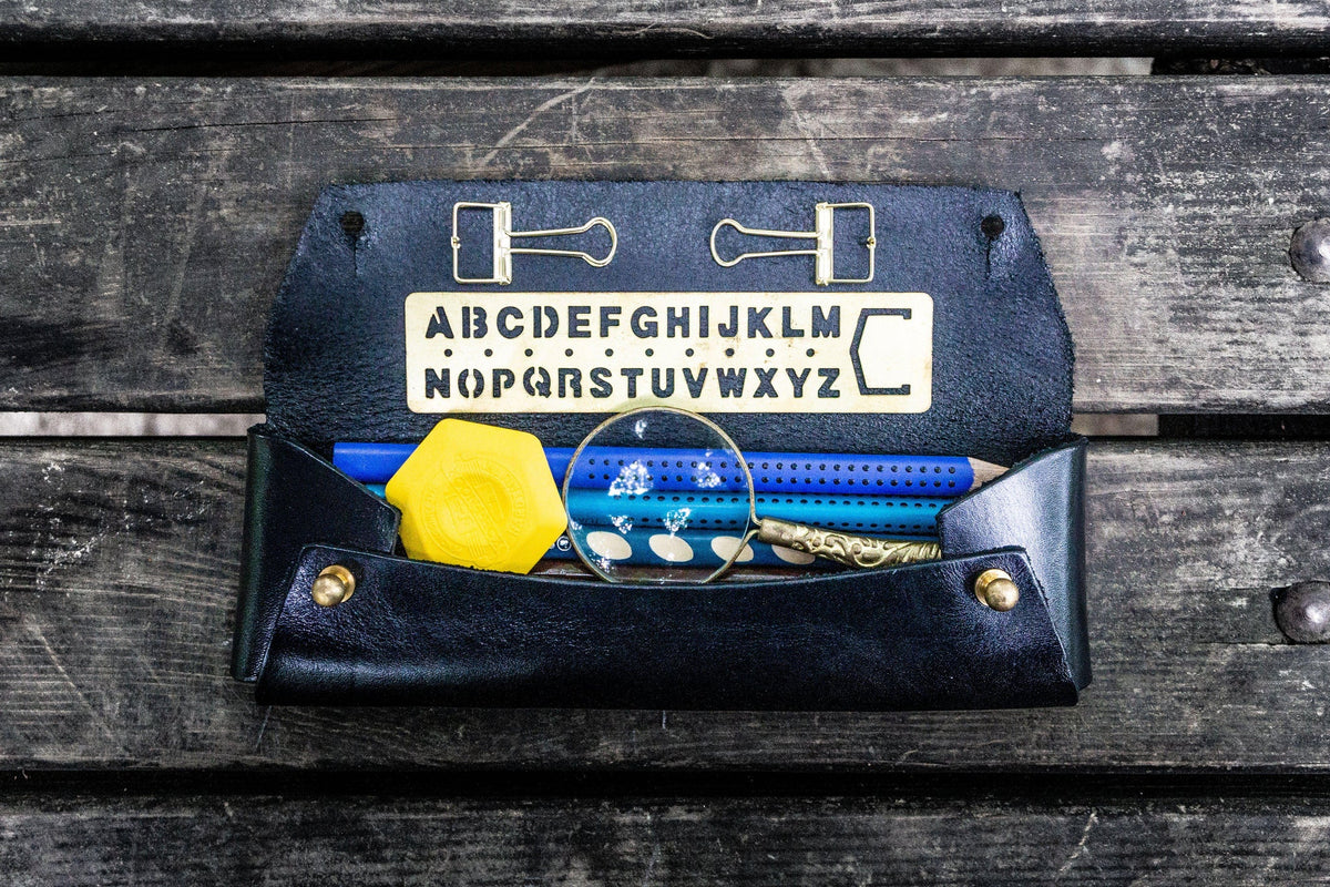 Galen Leather Co. Student Leather Pencil Case - Black