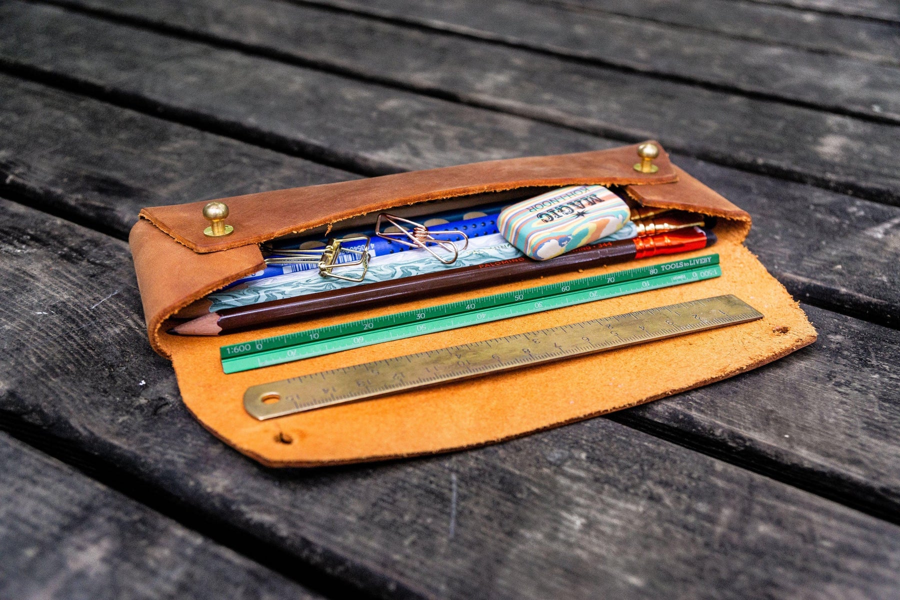 Galen Leather Co. Student Leather Pencil Case - Crazy Horse Tan