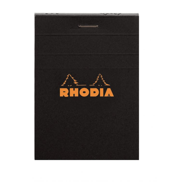 #10 top staplebound notebook with a black cover, from Rhodia.  Measures 2 x 3" 80 Sheets (160 Pages) Available in Lined & Graph White Acid-Free Paper Paper Weight: 80 GSM