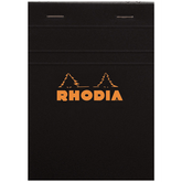 #11 top staplebound notebook with a black cover, from Rhodia.  Measures 3 x 4" 80 Sheets (160 Pages) Available in Lined & Graph White Acid-Free Paper Paper Weight: 80 GSM