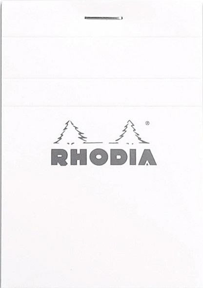 #11 top staplebound notepad with a white cover, from Rhodia.  Measures 3 x 4" 80 Sheets (160 Pages) Available in Lined & Graph White Acid-Free Paper Paper Weight: 80 GSM