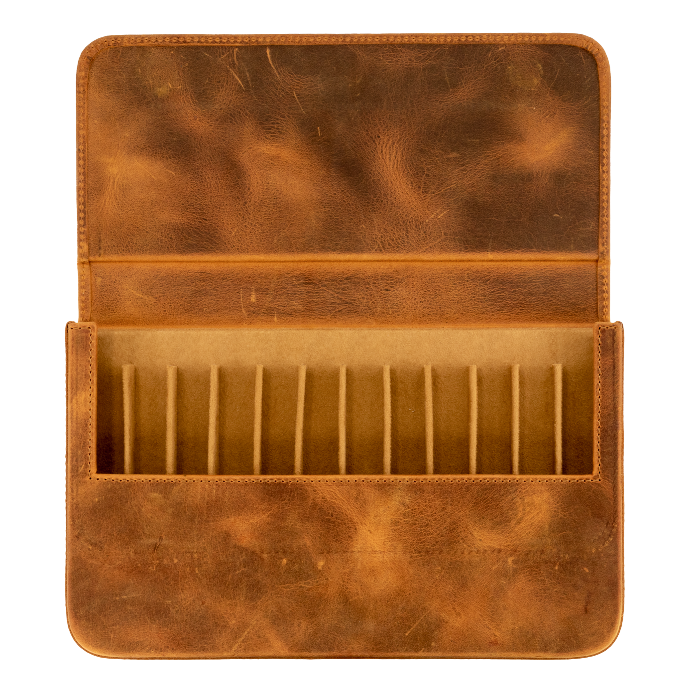 Galen Leather Co. Magnum Opus 12 Slot Hard Magnetic Pen Case- Crazy Horse Brown
