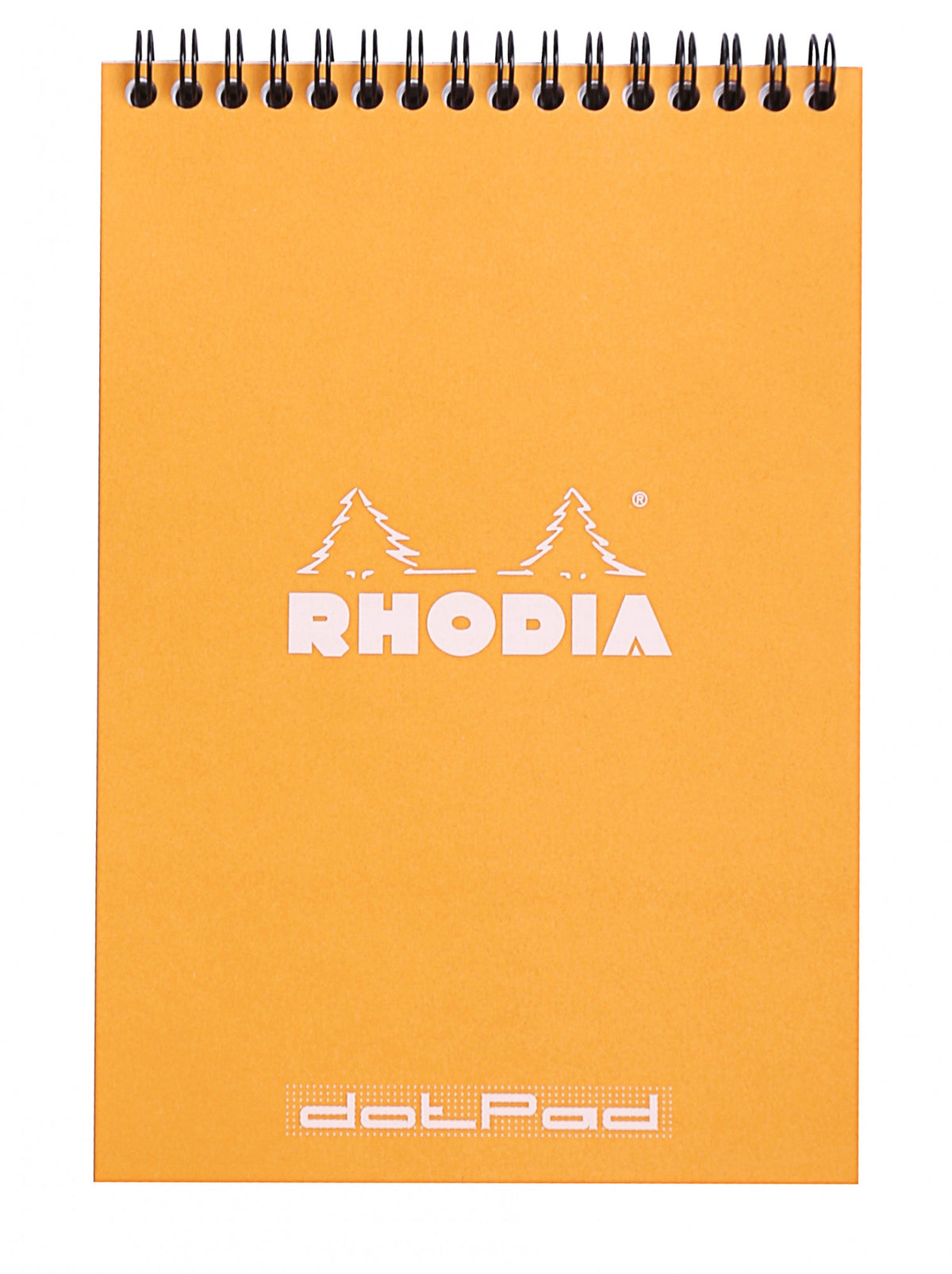 #16 top wirebound notepad with an orange cover, from Rhodia. Measures 6 x 8 ¼" 80 Sheets (160 Pages) Available in Lined, Dot & Graph White Acid-Free Paper Paper Weight: 80 GSM