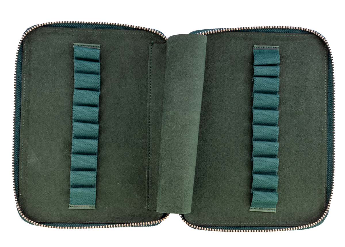 Galen Leather Co. Zippered 20 Slot Pen Case- Crazy Horse Forest Green