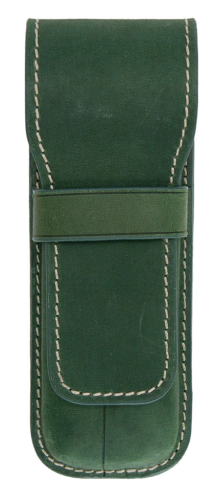 Galen Leather Co. Flap Pen Case for 2 Pens- Crazy Horse Forest Green