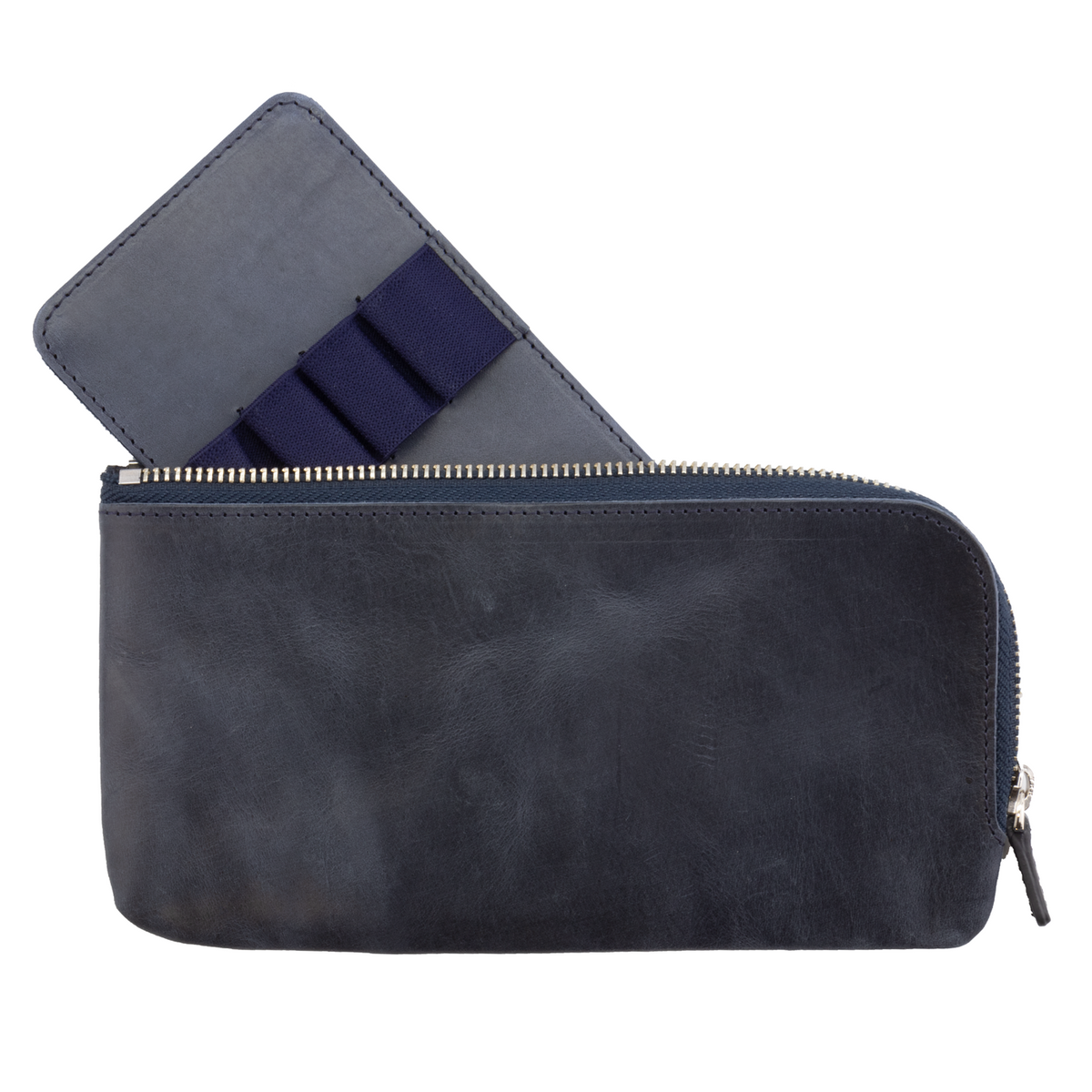 Galen Leather Co. Slip-N-Zip 4 Pen Pouch - Crazy Horse Navy Blue