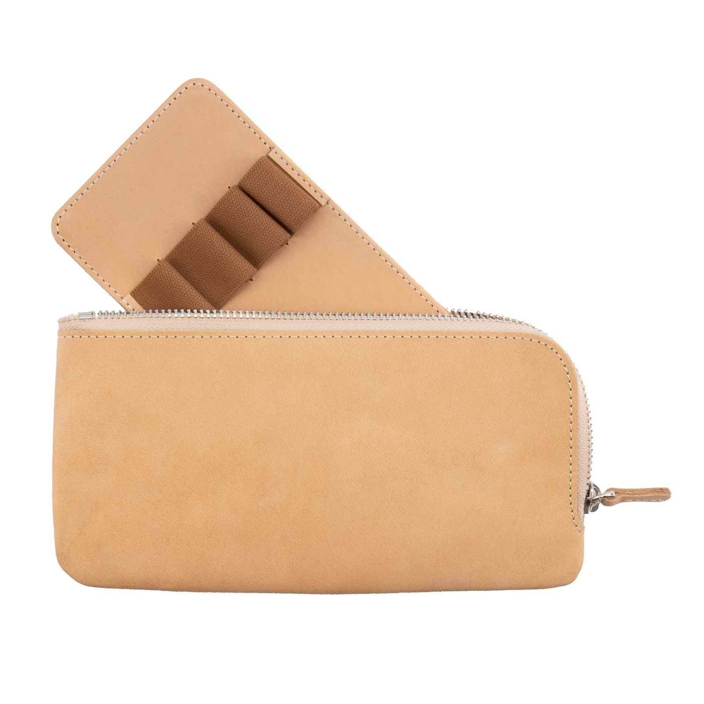 Galen Leather Slip-N-Zip 4 Slots Zippered Pen Pouch - Undyed Leather