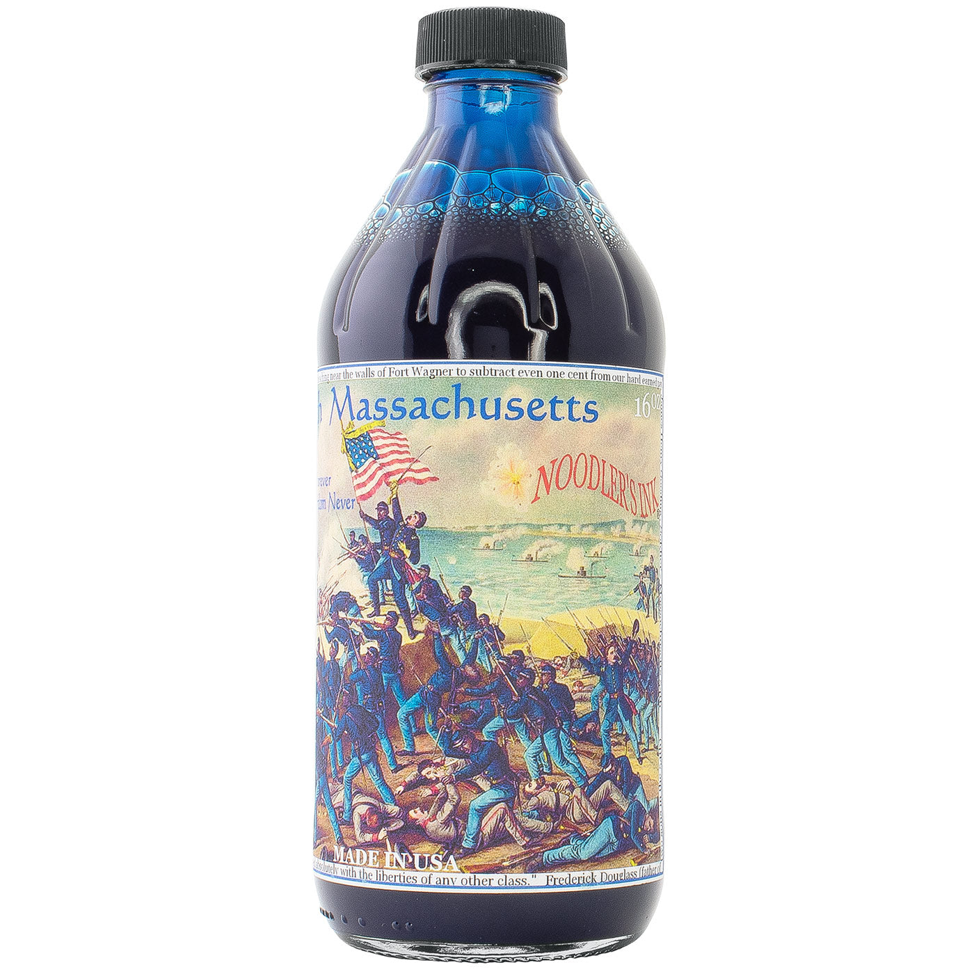 Noodlers 54th Massachusetts- Is a  Blue-black permanent ink from Noodler's, made in USA.  Bulletproof  Archival - fade resistant  Forgery Resistant  Water Resistant