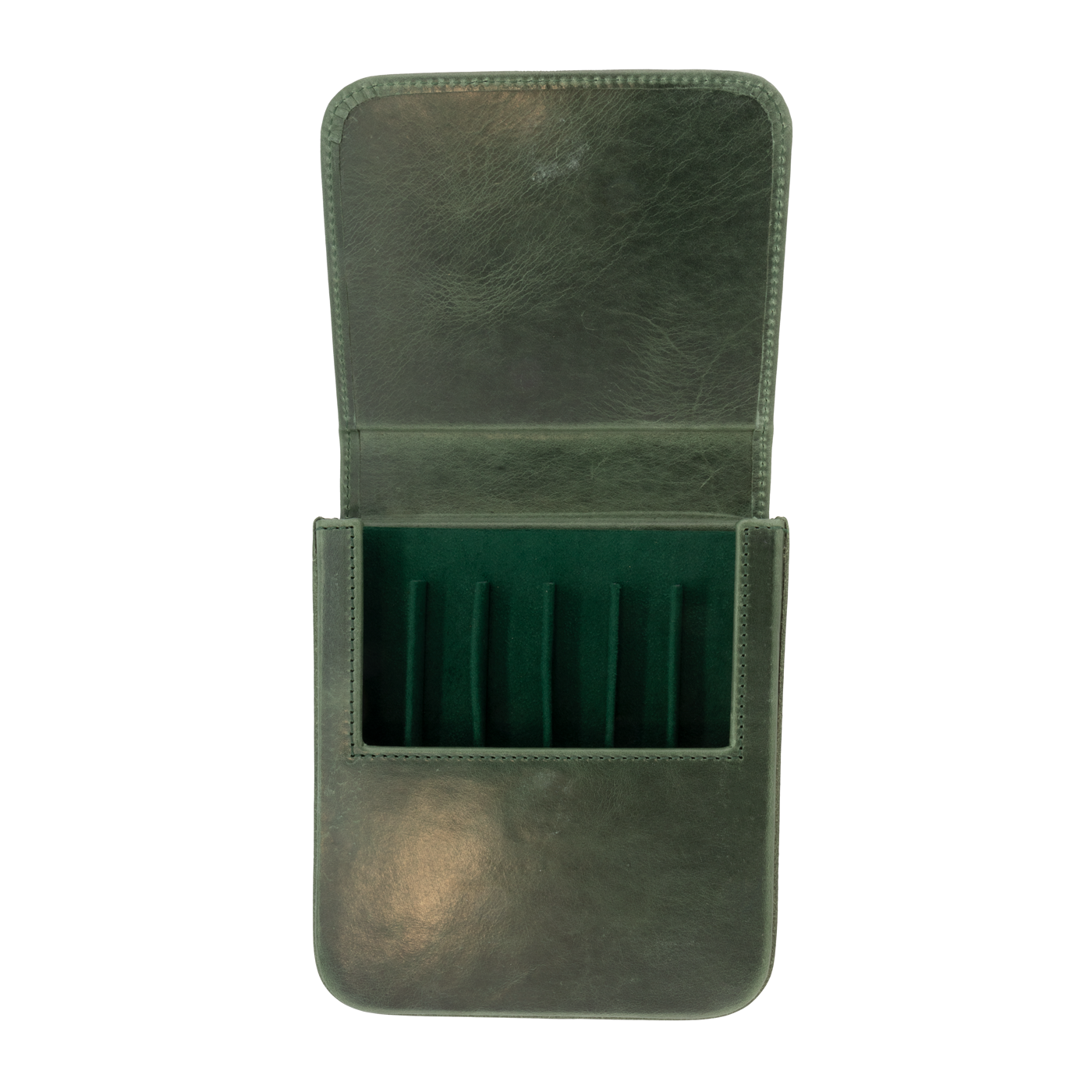 Galen Leather Co. Magnum Opus Magnetic 6 Slot Hard Pen Case - Crazy Horse Forest Green