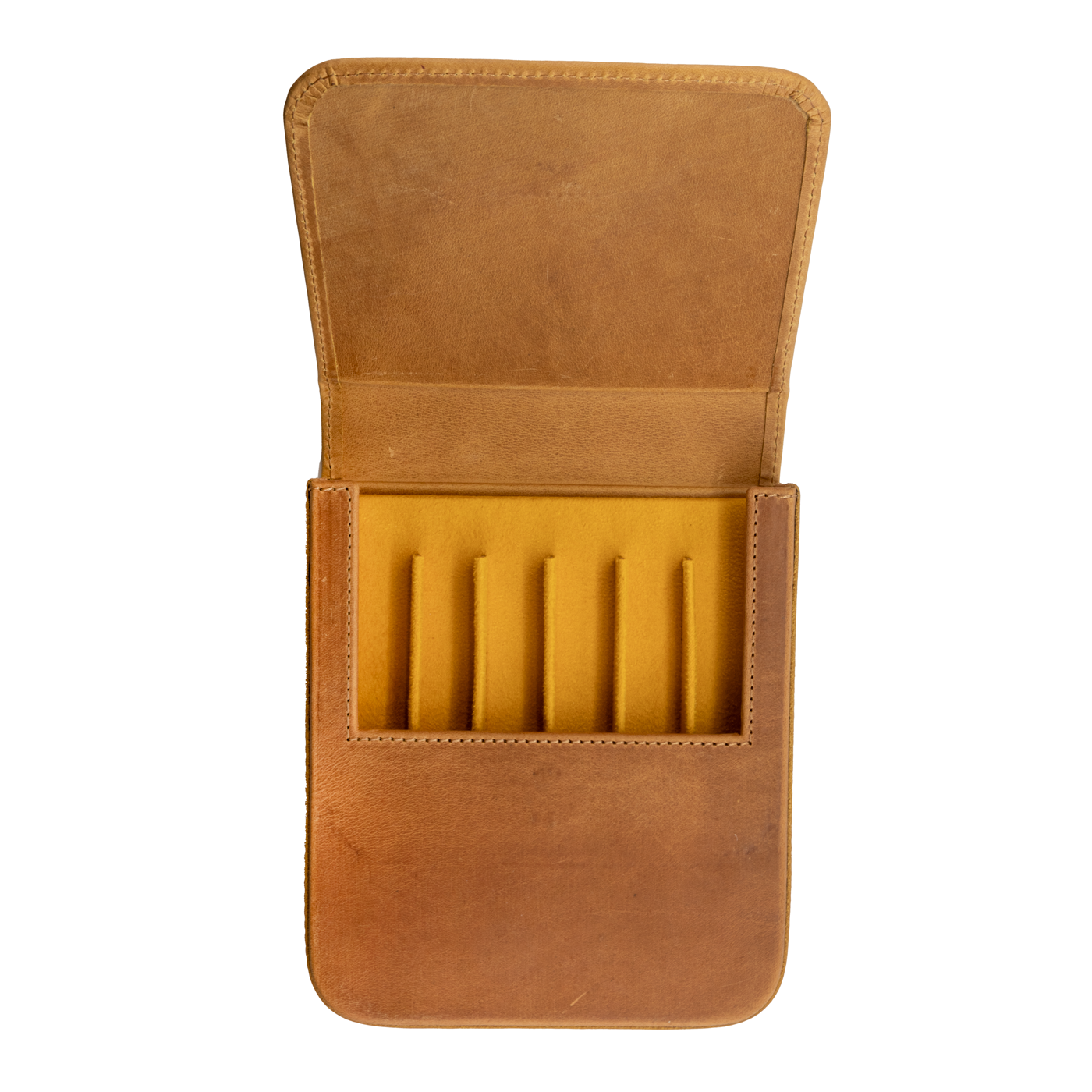 Galen Leather Co. Magnum Opus Magnetic 6 Slot Hard Pen Case - Crazy Horse Honey Ochre
