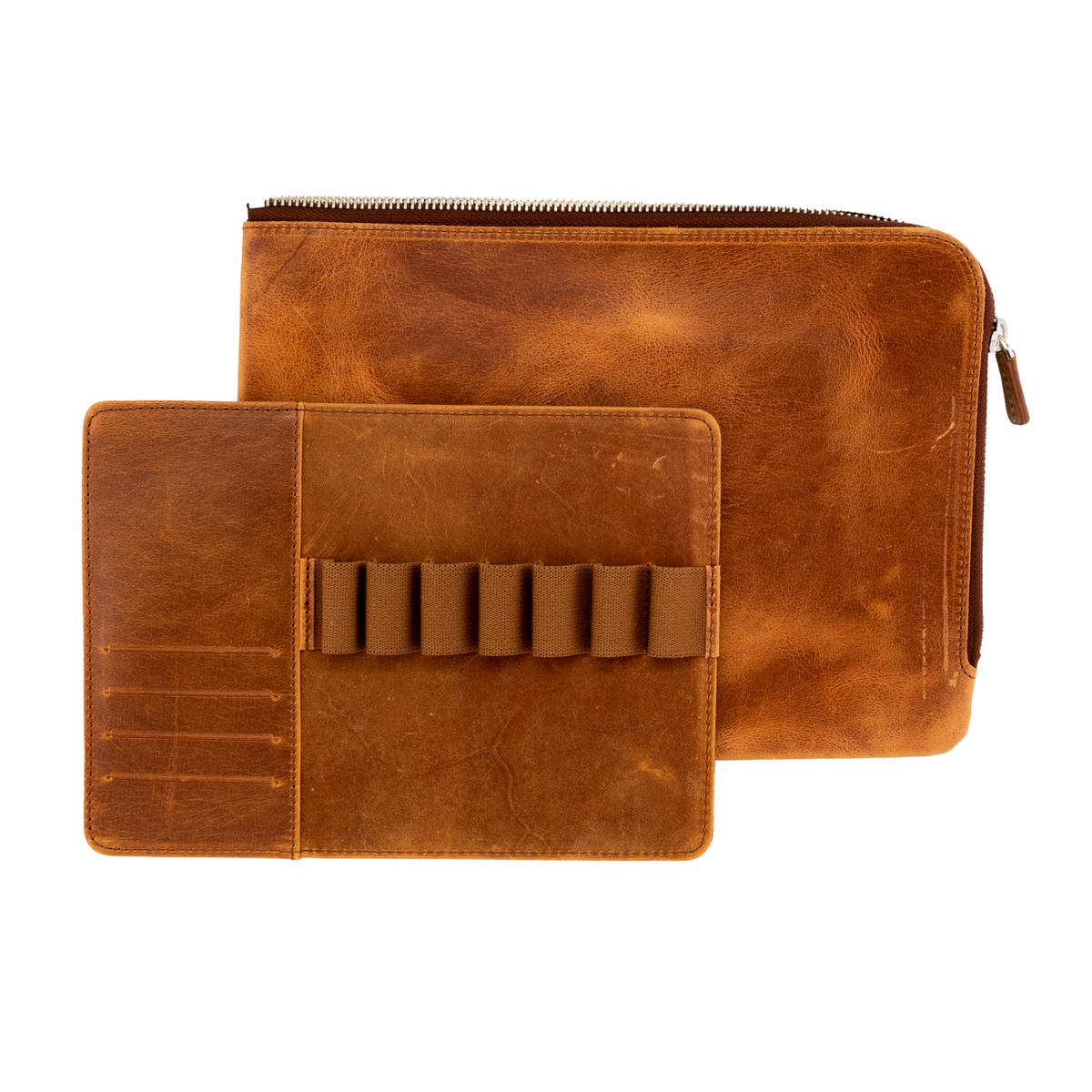 Galen Leather Zippered Writer's Bank Bag - Crazy Horse Tan