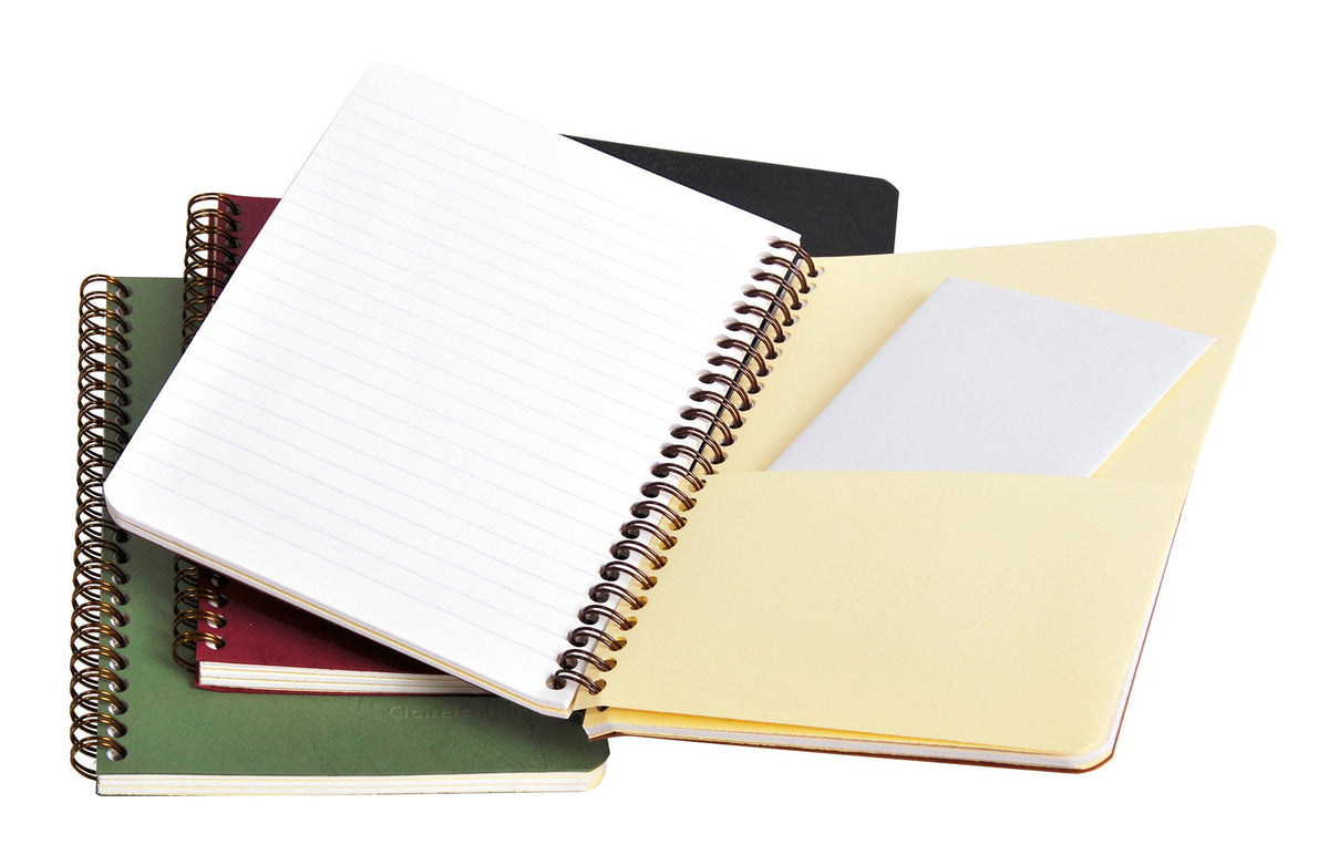 Clairefontaine Basics - A5 Side Wirebound Notebook With Pockets- Green Lined