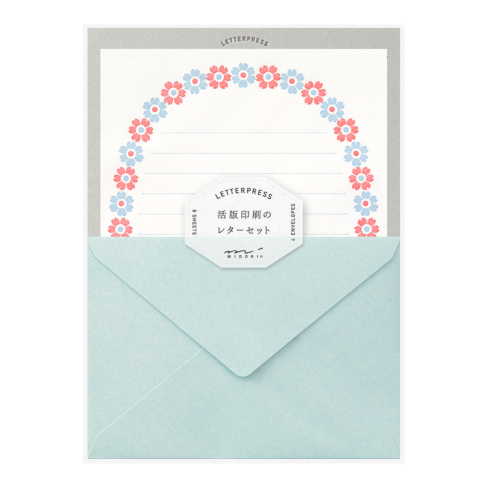 Midori Letter Set 478- Press Flower Frame Light Blue