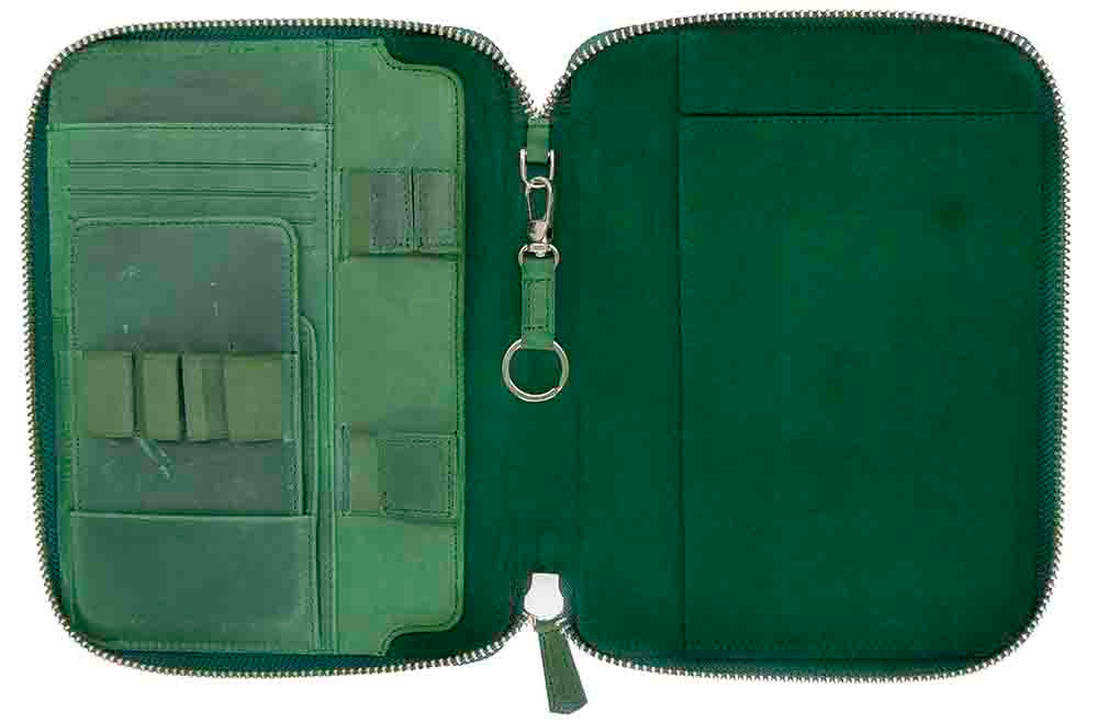 Galen Leather Co. Zippered A5 Notebook Folio- Crazy Horse Forest Green