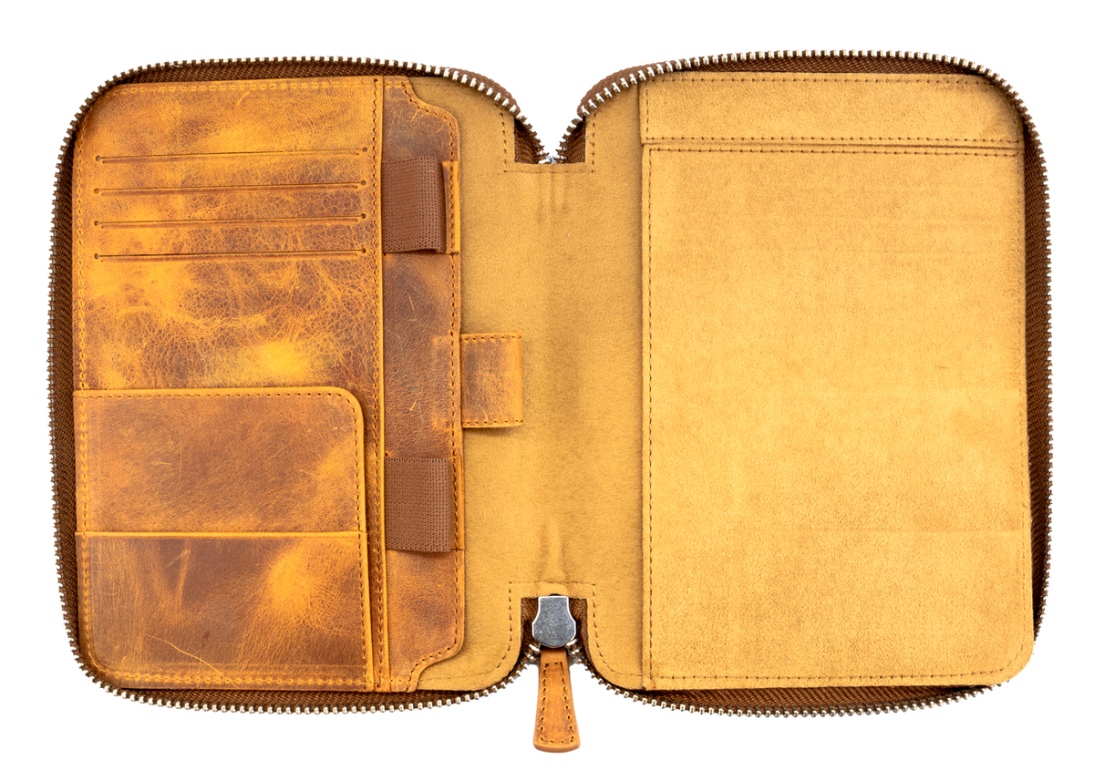 Galen Leather Co. Zippered B6 Notebook Folio- Crazy Horse Brown