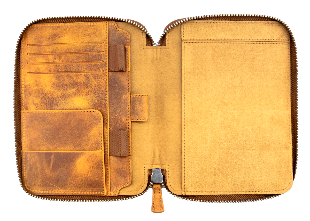 Galen Leather Co. Zippered B6 Notebook Folio - Crazy Horse Brown