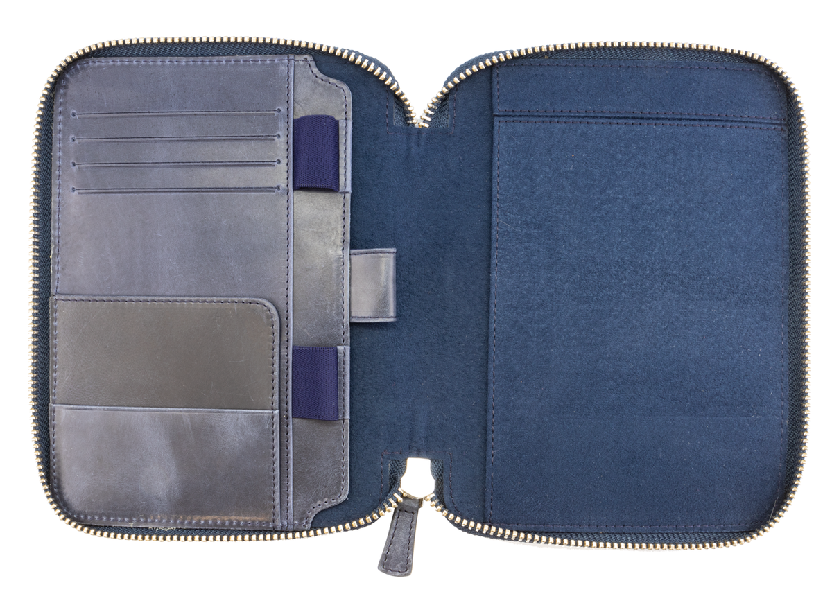 Galen Leather Co. Zippered B6 Notebook Folio - Crazy Horse Navy Blue